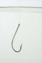 Close up of fish hook in water.