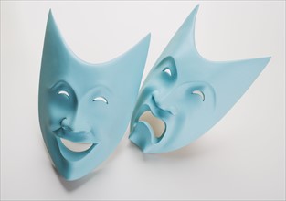 Closeup of theater masks.