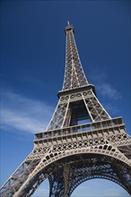 Low angle view of the Eiffel Tower.