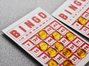 Still life of bingo card.