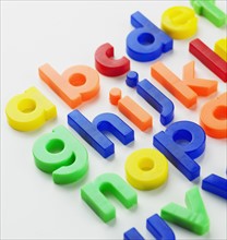 Close up of alphabet magnets.