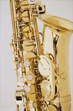 Close up of saxophone.