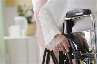 Close up of senior adult in wheelchair.