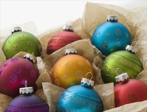Close up of Christmas ornaments.