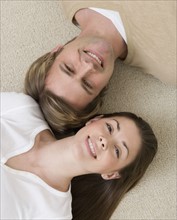 High angle view of couple smiling.