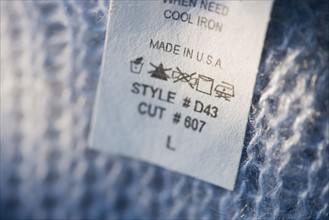Close up of clothing tag.