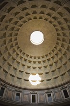 Interior view of the dome in the Pantheon, Italy.