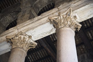 Low angle view of Corinthian columns, The Pantheon, Italy.