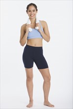 Woman wearing workout gear.