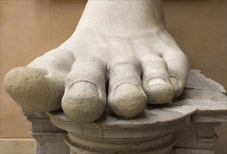 Close up of the foot of Constantine statue, Capitoline Museum, Italy.