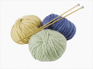 Close up of yarn and knitting needles.