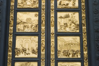 Ornate doors on The Gates of Paradise, Florence, Italy.