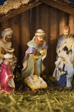 Close up of creche figurines.