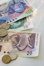 Close up of South African currency.