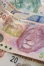 Close up of South African currency.
