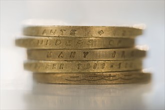 Stack of British Pound coins.