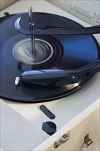 Close up of old fashioned record player.
