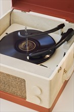 Close up of old fashioned record player.