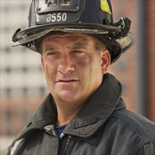 Close up of male firefighter.