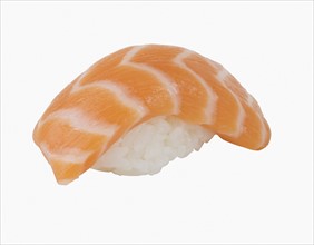 Close up of salmon sushi.