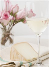 White wine with cheese and flowers. Date : 2006