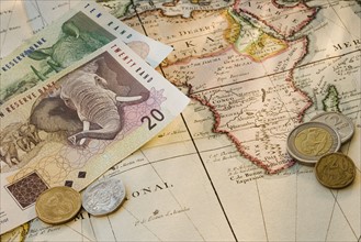 South African currency on map.