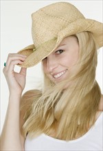 Portrait of woman wearing cowboy hat. Date : 2006