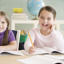 Portrait of girls in classroom. Date : 2006