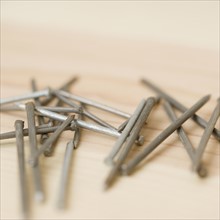 Close up of nails on wood. Date : 2006