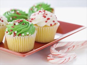 Close up of cupcakes and candy canes. Date : 2006