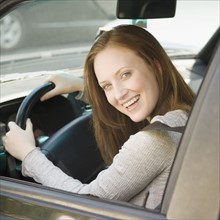 Portrait of woman driving car. Date : 2006