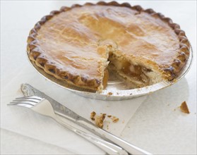 Close up of pie with piece cut out. Date : 2006