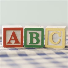 Close up of ABC blocks. Date : 2007