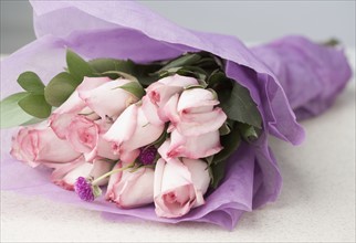 Closeup of bouquet of pink roses. Date : 2006