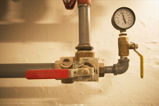 Pipes with pressure gauge and shutoff valve. Date : 2007