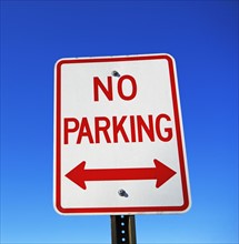 Low angle view of No Parking sign. Date : 2007