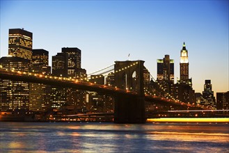 City skyline and bridge at night. Date : 2007