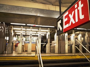exit sign in New York City subway station. Date : 2007
