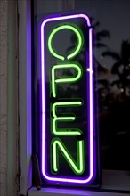 Neon Open sign in window. Date : 2007