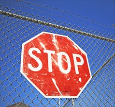 Stop sign on fence. Date : 2007