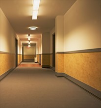 Empty hotel hallway. Date : 2007