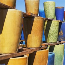 Stacks of glazed pottery vases. Date : 2007