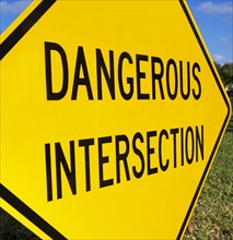 Close up of Dangerous Intersection sign. Date : 2007