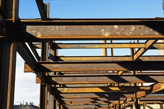 Low angle view of steel girders. Date : 2007