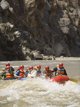 Group of people river rafting. Date : 2007