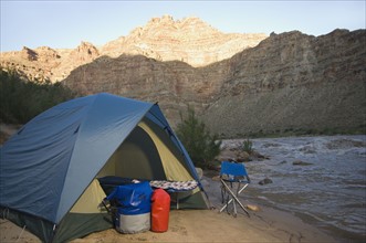 Campsite next to river, Colorado River, Moab, Utah, United States. Date : 2007