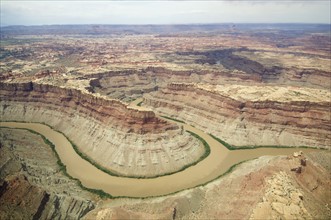 Aerial view of rivers in canyon, Colorado River, Green River, Canyonlands National Park, Moab,
