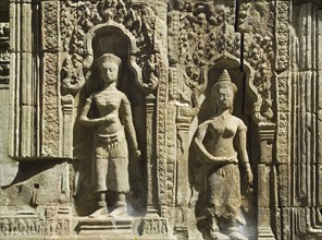 Detail at ancient Temple Angkor Thom Angkor Wat Bayon Cambodia. Date : 2006