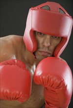 Close up of Hispanic male boxer.