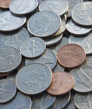 Close up of pile of coins.
